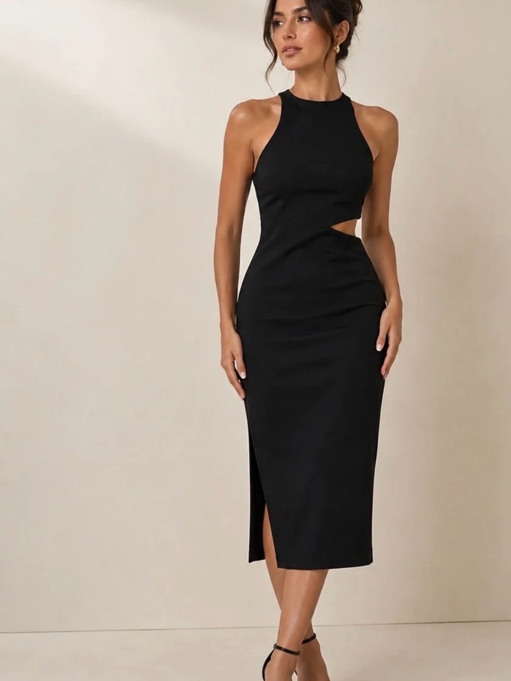 Likely Womens Black Cutout Midi Dress Size 10 Sexy Glam Black Tie Feminine